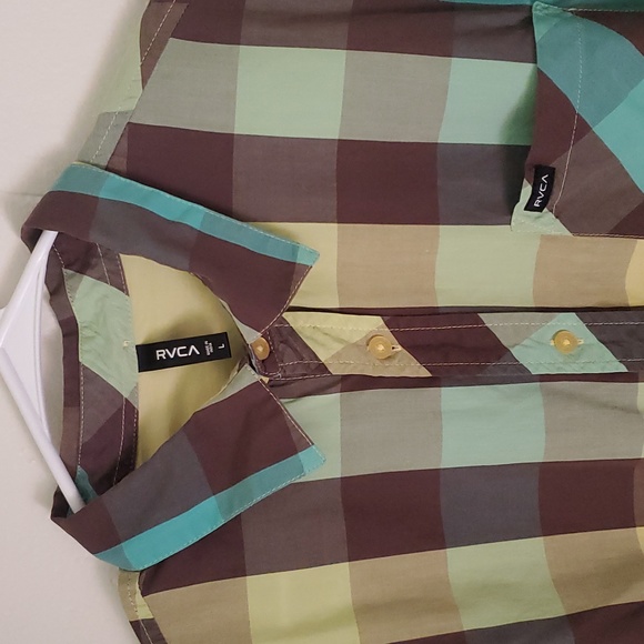 RVCA Long Sleeve Plaid Button Down Shirt Size Large - Picture 3 of 8